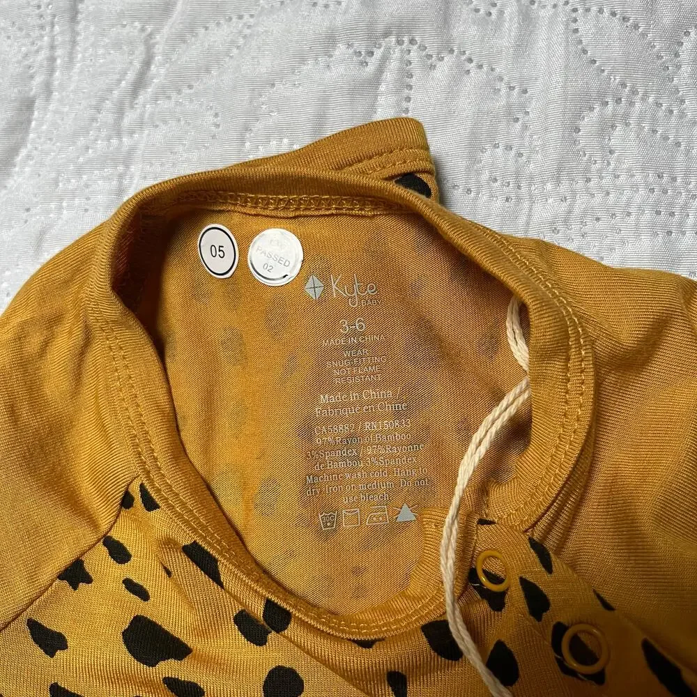 Kyte Marigold Cheetah Longall Bamboo Romper Size 3-6 months